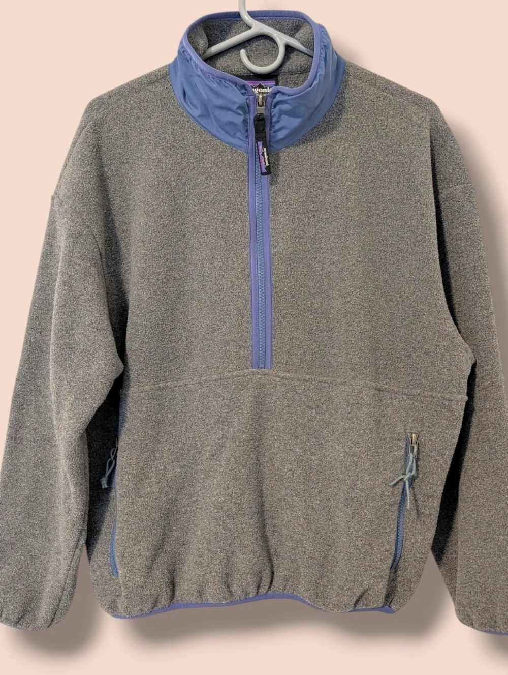 Patagonia Grey Blue Mock Neck Half-Zip Synchilla Marsupial Fleece Pullover M